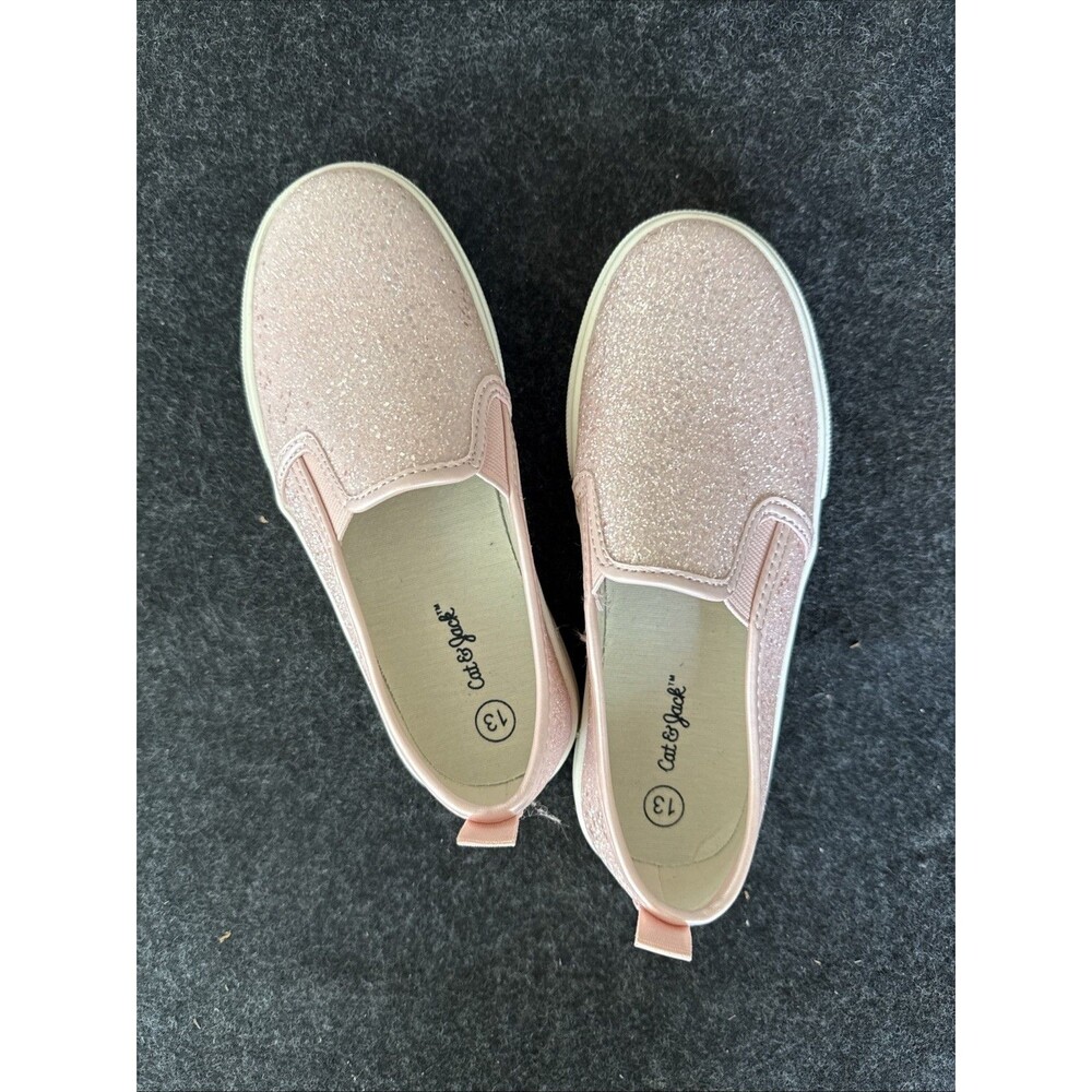 Cat & Jack Girls Baby Pink Glitter Slip On Canvas Sneaker Shoe Sz 12